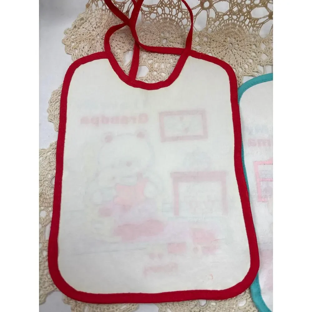 Vintage Playskool Terry Plastic Tie Neck Bibs 1990s I Love My Grandma /Grandpa
